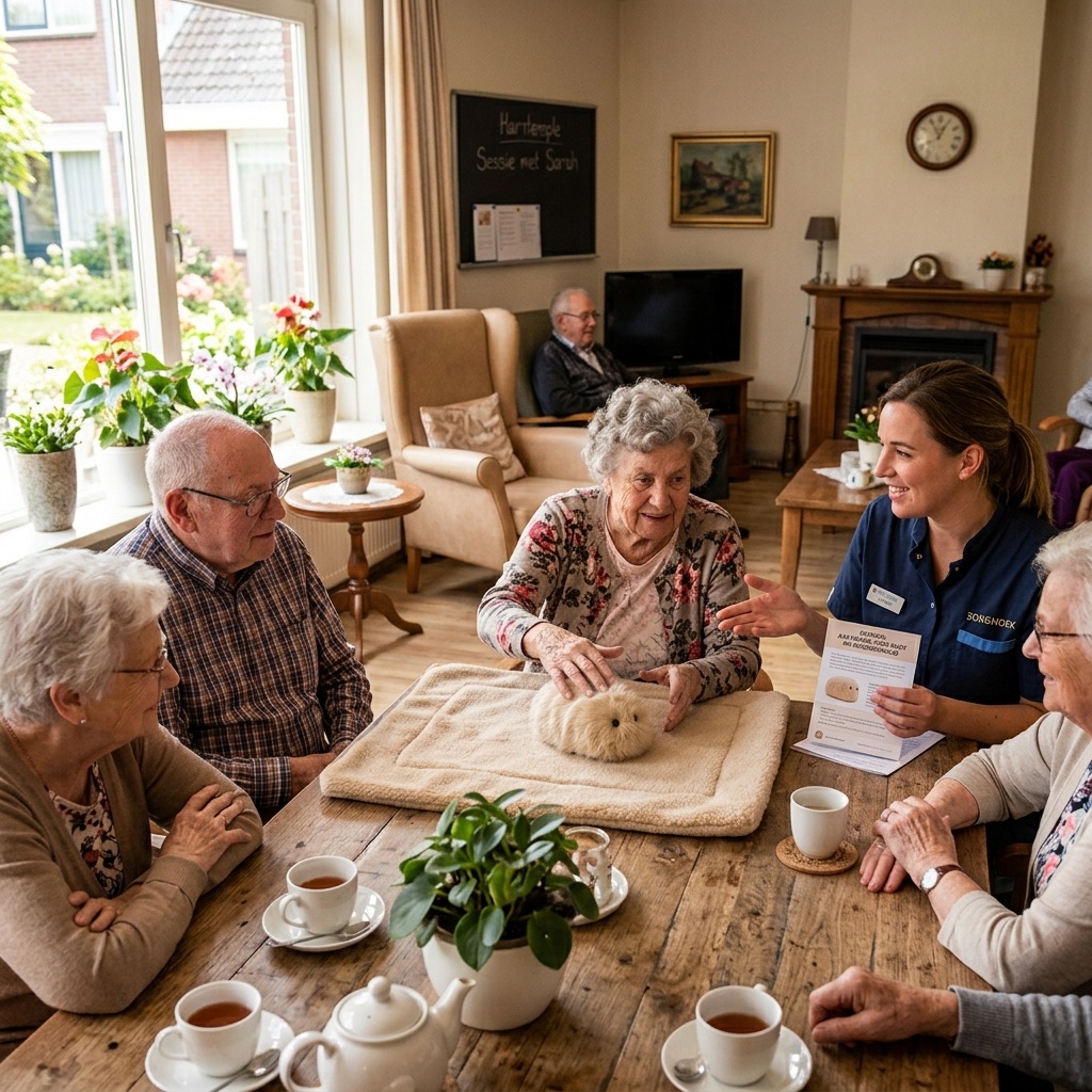 Residents and a care worker enjoy a quiet moment together with Cupboo